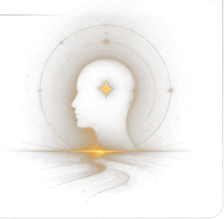 A glowing profile of a head with a star within — anonymous, AI-powered reflection